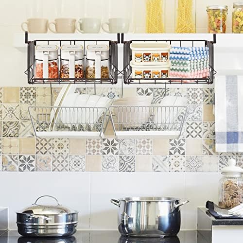 Under Shelf Storage Baskets, Under Cabinet Basket, 2 Pack, Black