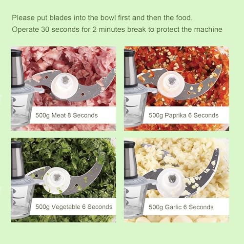 Electric Food Chopper, Food Processor, 2 Bowls and 4 Sharp Blades, 300W