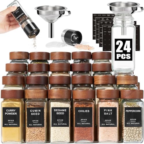 Glass Spice Jars with Labels, 24pcs 4oz Seasoning Organizer Jars