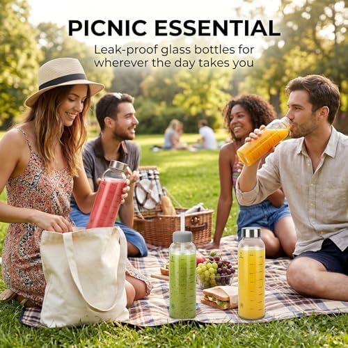 Clear Glass Bottles with Lids, 18oz Glass Water Bottles for Juicing