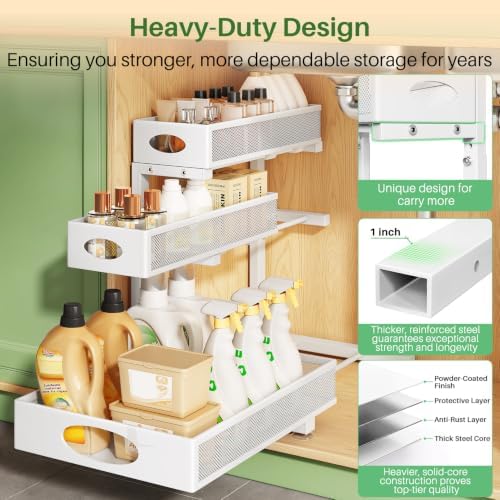 Under Sink Organizer 3-Tier Slide Out Drawer for Bathroom 2-Pack