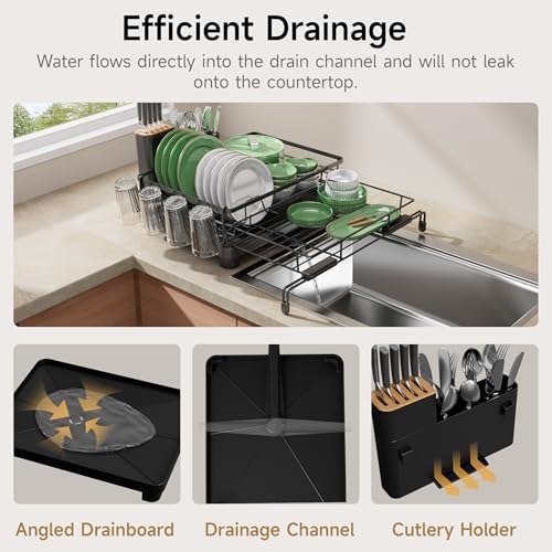 Expandable Dish Drying Rack for Kitchen Counter Dish Strainer Over the Sink