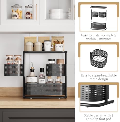 Metal Bathroom Counter Organizer，Rotating Countertop Storage Shelf