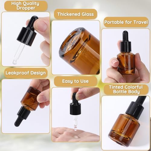 Segbeauty 0.5oz Amber Glass Dropper Bottles Refillable, 4pcs Empty Travel Eye Droppers for Liquids, 15ml Mini Travel Size Perfume Oils Bottle with Refill Tool, Small Round Essential Oil Dispenser - Image 2