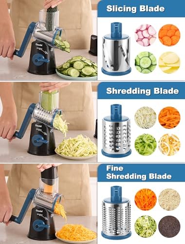 Geedel Rotary Cheese Grater Hand Crank, Cheese Shredder Vegetable Slicer - Image 4