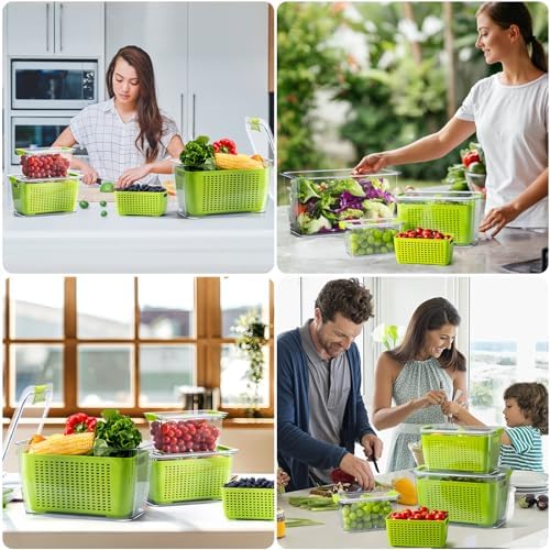 Fresh Container, 3PACK Produce Saver Container BPA Free Fridge Organizer for Vegetable Fruit and Salad Partitioned Food Storage Container with Vents Stay Fresh Containers Not Dishwashers Safe