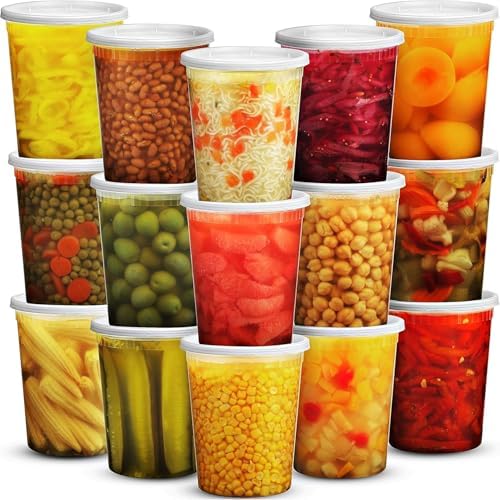 32 Oz Deli Food Containers with Lids - (36 Sets) Quart Airtight Plastic Food Storage for Takeout, Meal Prep, To-Go, Soup Freezer Containers with 36 Lids, BPA-Free, Dishwasher, Microwave Safe