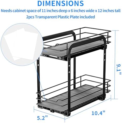 2 Tier Pull Out Spice Rack for Inside Cabinets,5.5" Wx10.5 Dx9.5 H