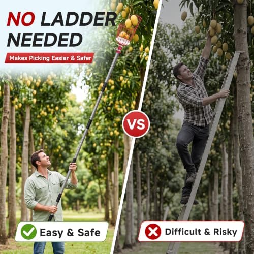 8FT Fruit Picker Tool, 35-95" Adjustable Pole with Basket