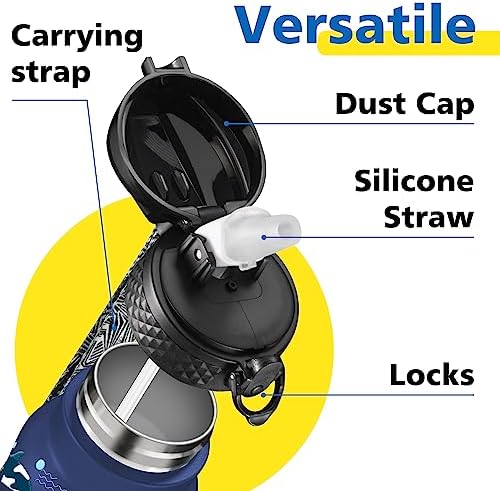 Kids Water Bottle with Straw Lid - Insulated Stainless Steel Reusable Tumbler for Girls,Boys,Thermo Mug,17oz,Space Planet