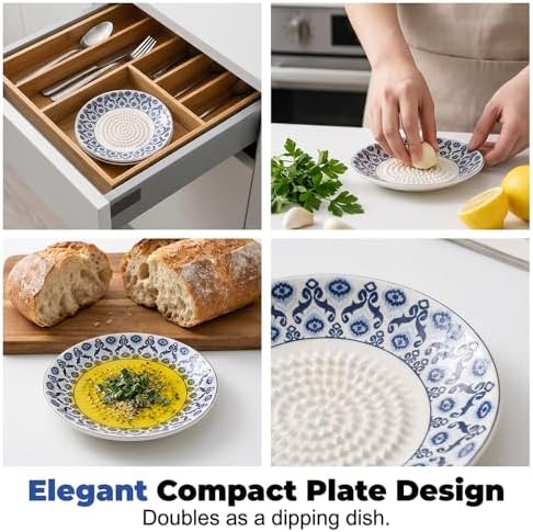 Tomato Grater Plate, 5'' Spanish Style Ceramic Grater Bowl for Garlic Ginger Chocolate Cheese, Handmade Grinding Plate for Tomato Onion Carrot, Home Kitchen Cooking Gadget (#D)
