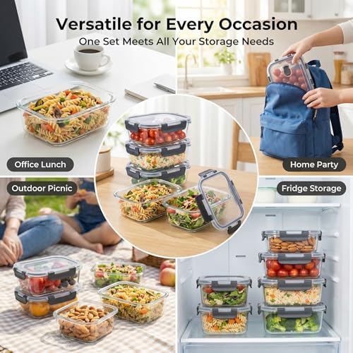 5 Pack Glass Food Storage Containers with Lids,35oz,BPA Free