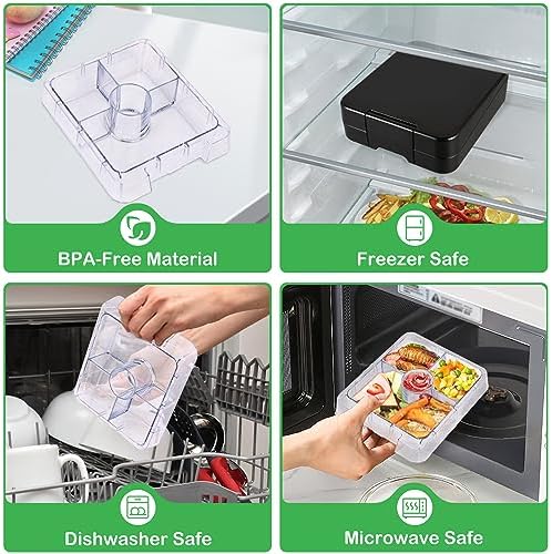 Bento Lunch Box Set With 10oz Soup Thermo, Leak-proof Lunch Containers with 4 Compartment, Kids Hot Thermo Food Jar/Insulation Lunch Bag, Food Containers for School (Black)