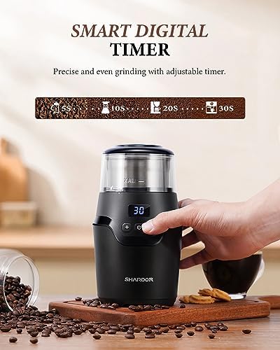 SHARDOR Adjustable Coffee Grinder Electric, Super Silent Electric Coffee Bean Grinder with Time-Memory Adjustment and Multi-Functional Stainless Steel Cup for Spices, Herbs, and Nuts Grinding, Gray - Image 2