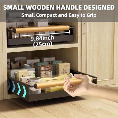 Pull Out Cabinet Organizer, 15.3'' Deep Expandable Slide Out Cabinet Organizer Fixed with Adhesive Nano Film, No Drill Slide Out Drawers Pull Out Tray for Cabinet in Kitchen, Pantry, Bathroom, Black