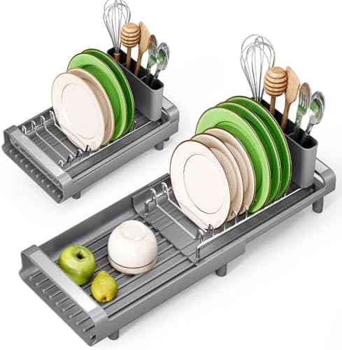 Small Dish Drying Rack, Expandable and Space-Saving, Gray
