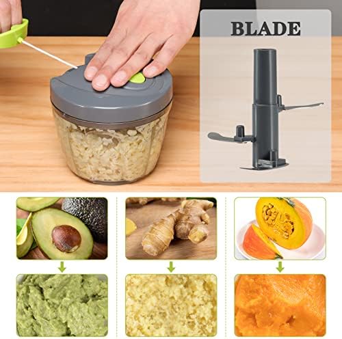 Manual Food Chopper Vegetable Cutter, Hand String Vegetable Chopper Onions Cutter for Vegetable Fruits Nuts BPA Free Food Safe Material, 650ml Gray