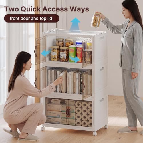 Stackable Storage Bins with Lid, 260QT Plastic Cabinet with Wheels