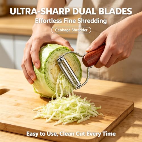 Cabbage shredder, Wide Serrated Stainless Steel Blade Wood Handle