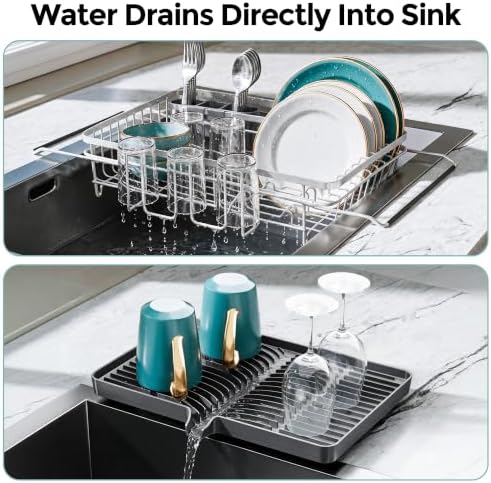 Over Sink Dish Drying Rack with Drainboard for Small Kitchen Counter