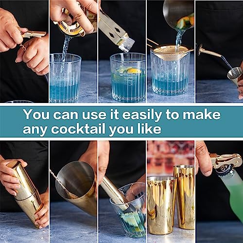 11-Pcs Cocktail Shaker Set Gold,Bartending Kit Stainless Steel Shakers 25oz Bar Kits for Bartender Mixing Set Barware Tool Sets for Professional Bartender and Home