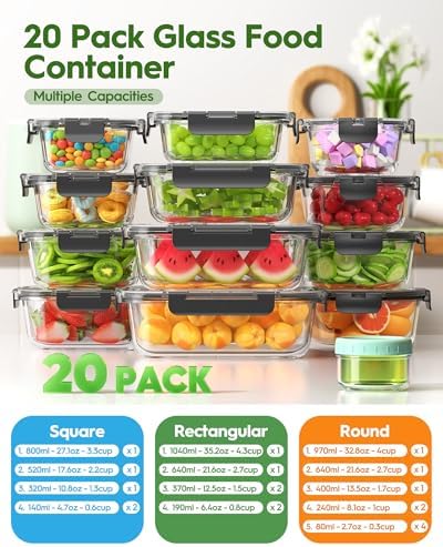 40 Piece Glass Food Storage Containers with Airtight Lids