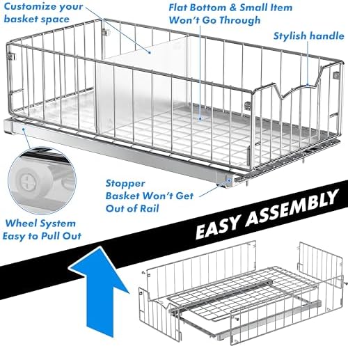 Pull-Out Cabinet Sliding Basket, 17.2Dx9.7Wx5H, Chrome