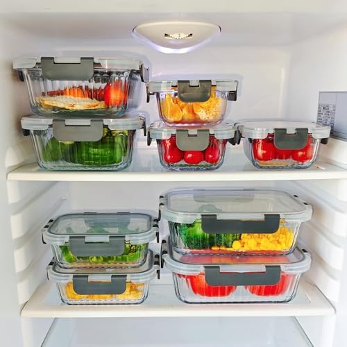 10 Pack Glass Meal Prep Containers, Food Storage Container Set - Grey