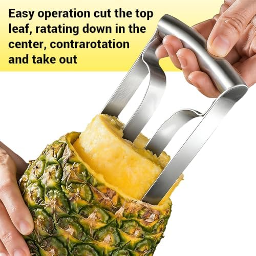 Kitchen Pineapple Peeler Corer, Stainless Steel Cutter Fruit Slicer Core Remover Spiral Easy Tool for Homemade Camp Restaurant Hotel 3inch