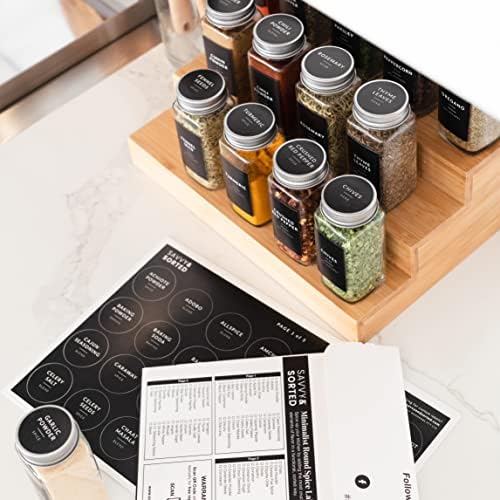 Spice Labels for Glass Jars, 202 Round Preprinted Waterproof Kitchen Spice Labels Stickers, Seasoning Organization Black Pantry Herbs Label for Top Lid, Chalkboard Labels for Spice Jars