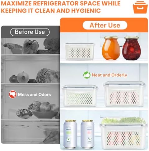 8 Pieces Fruit Storage Containers for Fridge with Lids and Strainer