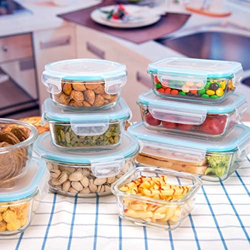 Glass Food Storage Containers with Lids 9 Pack, 3 Shape Airtight Set