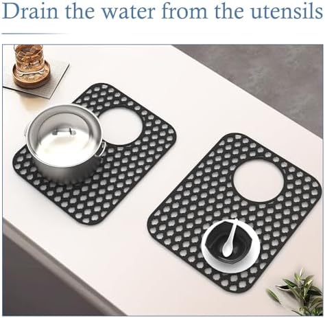 2 Pack Silicone Sink Protector Mat for Kitchen Sink Rear Drian Black
