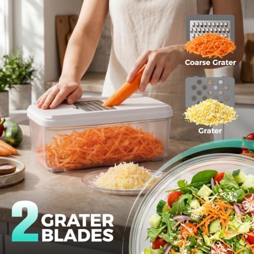 HAUSHOF 9-in-1 Vegetable Chopper & Mandoline Slicer, 7 Blades, Drain Basket - Image 6