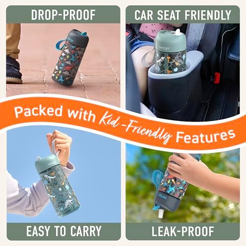 Kids Water Bottle 2-Pack, Leak-Proof, 15 oz, Bite & Sip Spout