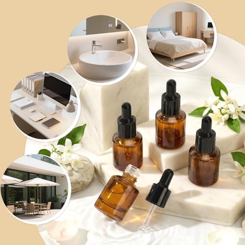 Segbeauty 0.5oz Amber Glass Dropper Bottles Refillable, 4pcs Empty Travel Eye Droppers for Liquids, 15ml Mini Travel Size Perfume Oils Bottle with Refill Tool, Small Round Essential Oil Dispenser - Image 5
