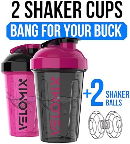 VELOMIX 2 Pack 20oz Protein Shaker Bottle for Protein Mixes, Black - Image 2
