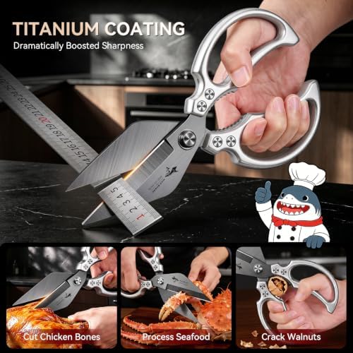 Heavy Duty Kitchen Shears, All Purpose Kitchen Scissors (Titanium Silver)