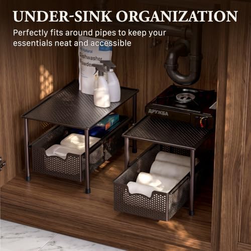 Stackable Under Sink Sliding Basket Drawer, Brown
