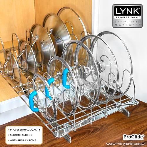 Pull Out Pot and Pan Lid Organizer Inside Cabinet - Lifetime Ltd. Warranty – Cookie Sheet Organizer for Cabinet – Slide Out Baking Sheet Organizer - 14W x 21D, Extra-Large, Chrome