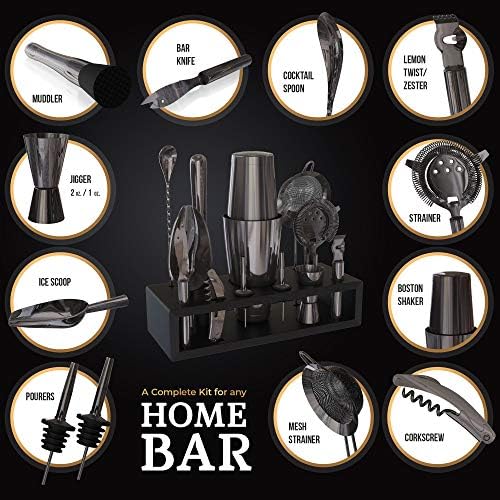 13-Piece Gunmetal Black Stainless Steel Boston Cocktail Shaker Bar Tool Set with Mixology Bartender Kit Accessories