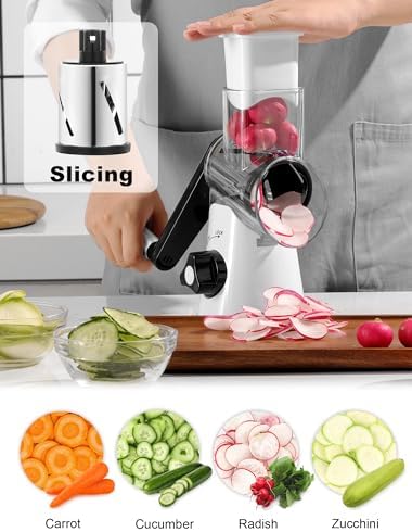 Cheese Grater Rotary, Rotary Grater for Kitchen, Kitchen Grater Vegetable Slicer with 3 Drum Blades, Fast Cutting Cheese Shredder for Vegetables and Nuts - Image 3