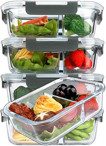 5 Pack,36 oz, 2 Compartments Glass Meal Prep Containers with Lids