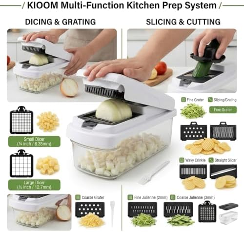 Vegetable Chopper 15 in 1 with Container – Mandoline Slicer, Onion Chopper Dicer, Food Chopper, Cheese Grater & Veggie Slicer for Kitchen Meal Prep | KIOOM - Image 6