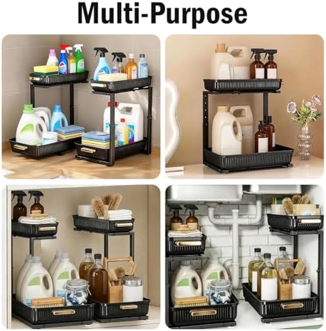 Under Sink Organizer - 2 Packs Multi-Purpose Pull-Out Storage Organizers, Slide out Pull out Cabinet Organizer Shelf, Storage for Kitchen Bathroom