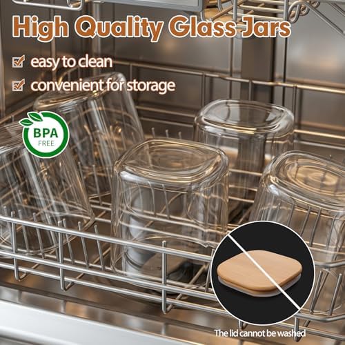 6pcs Glass Food Storage Containers with Bamboo Lids, 0.6qt Glass Jars