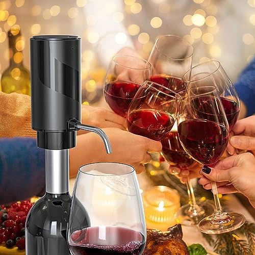 4-in-1 Electric Wine Opener Set – USB Rechargeable with Wine Decanter, Wine Aerator,Pourer, Wine Stopper and Foil Cutter. Gift set for Weddings, Parties, and Home Use, Portable size, Black