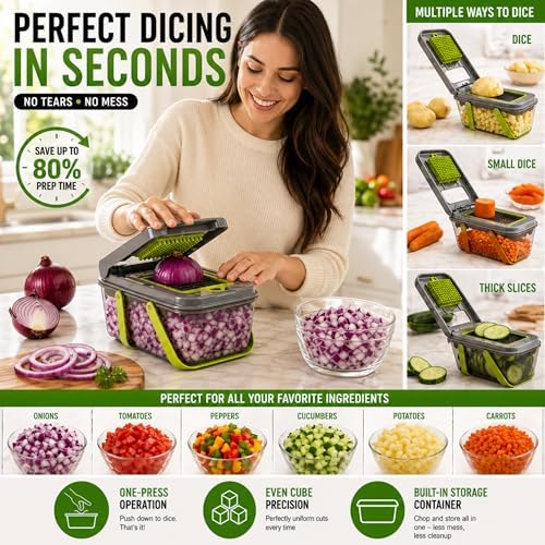 22-Piece Vegetable Chopper Set with Container, Mandoline Slicer, Onion Dicer, Cutting Boards, Knife Set, Scissors and Drain Basket - Image 3
