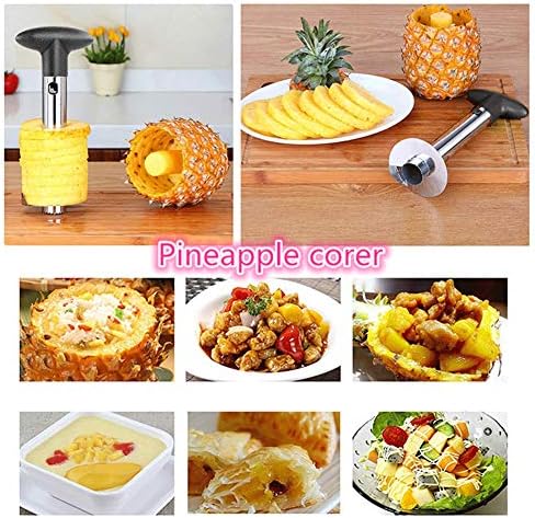 Pineapple Corer, Stainless Steel Fruit Slicer Set -Pineapple Corer and Slicer, Watermelon Slicer Cutter,Melon Baller Scoop 5 pack fruit fork - Creative Kitchen Slicing Kit