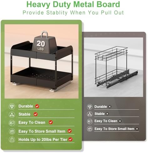 Expandable Pull Out Drawers For Shallow Cabinets, 2-Tier Slide Out No Drill Adhesive Kitchen Cabinet Organzier, Adjustable Roll Out Sliding Shelf For Short Upper Cabinet Pantry